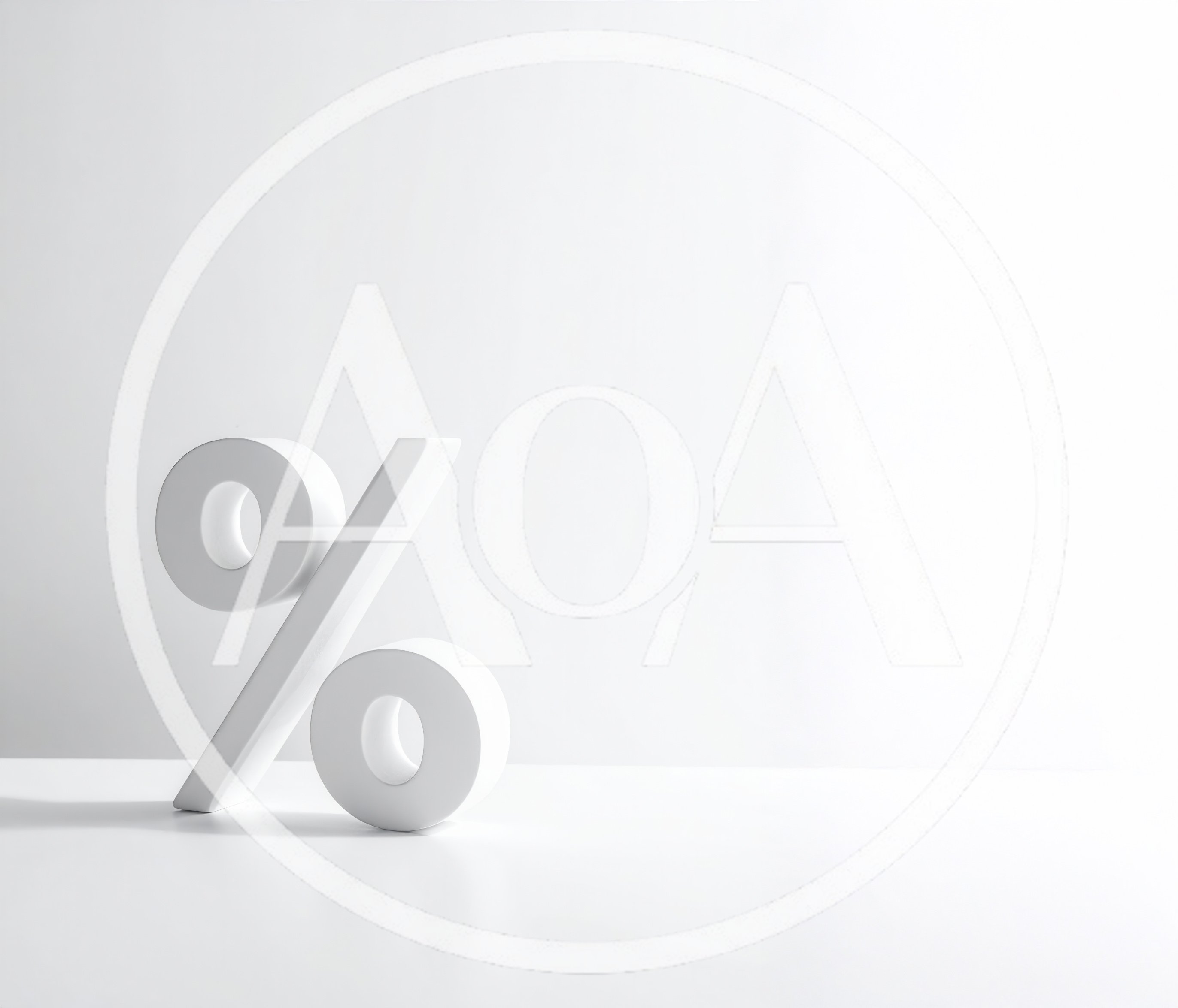 White Percent Symbol Standing on White Surface