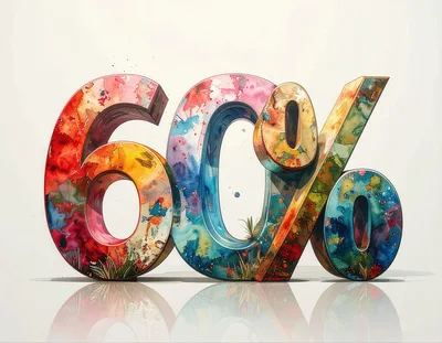 Three Dimensional Sixty Percent Symbol With Watercolor Texture