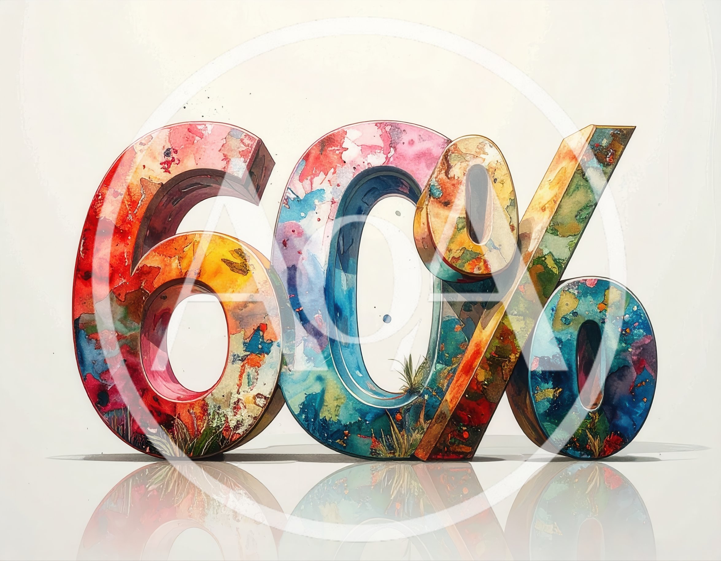 Three Dimensional Sixty Percent Symbol With Watercolor Texture
