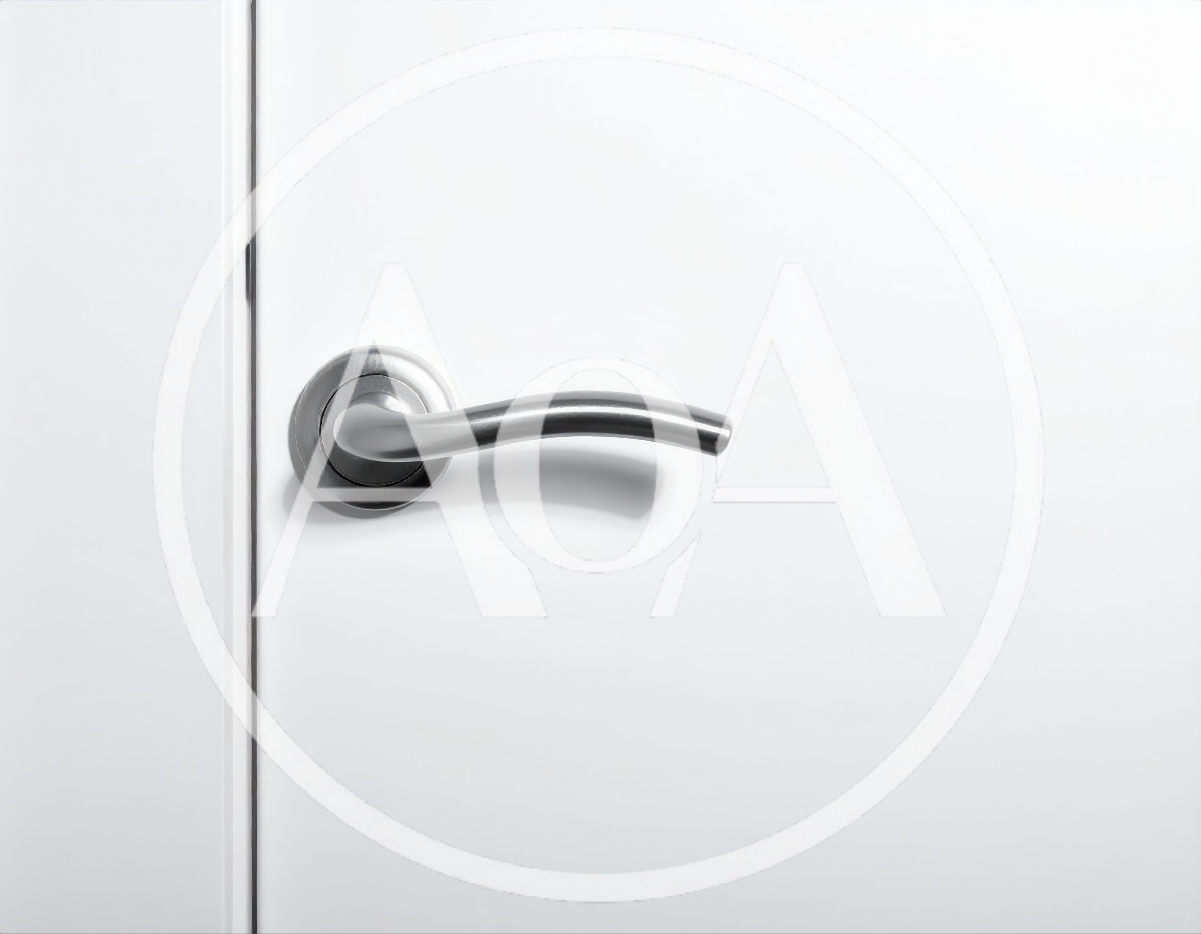 Modern Brushed Metal Door Handle On White Door