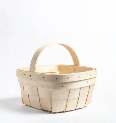 Empty Wooden Woven Basket With Handle
