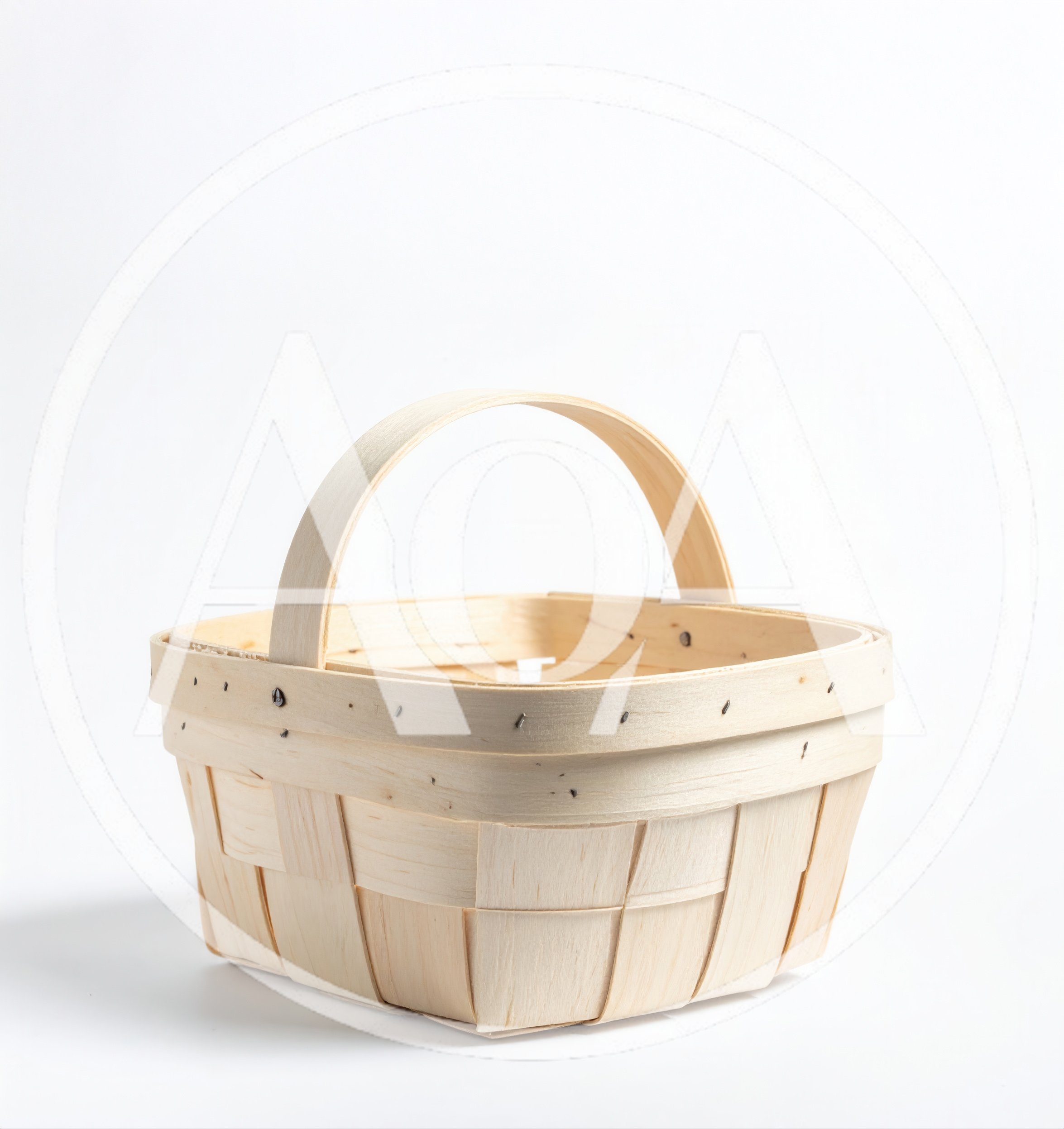 Empty Wooden Woven Basket With Handle