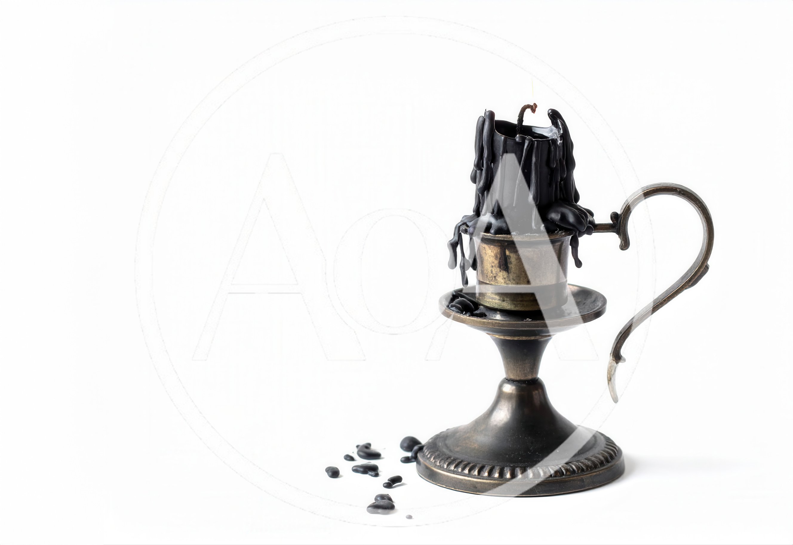 Black Candle Melting In An Antique Brass Candlestick