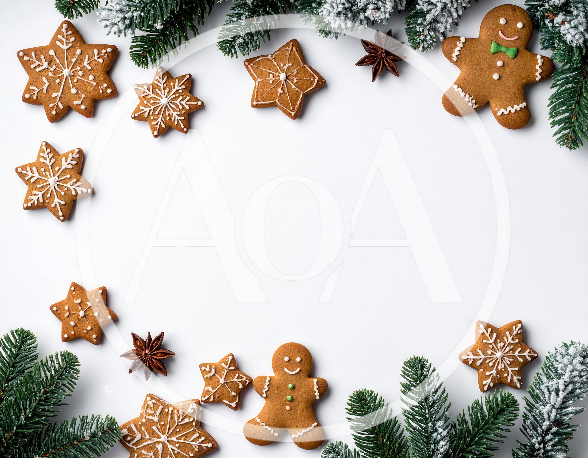 Christmas Gingerbread Cookies and Pine Branches Frame