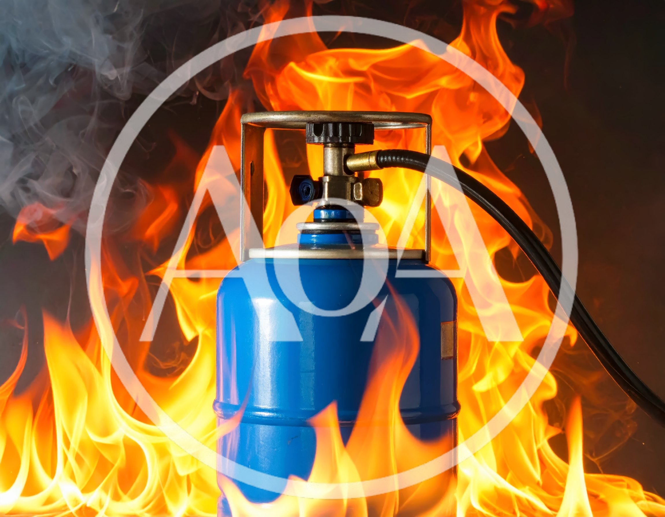 Blue Propane Gas Cylinder Engulfed In Intense Fire