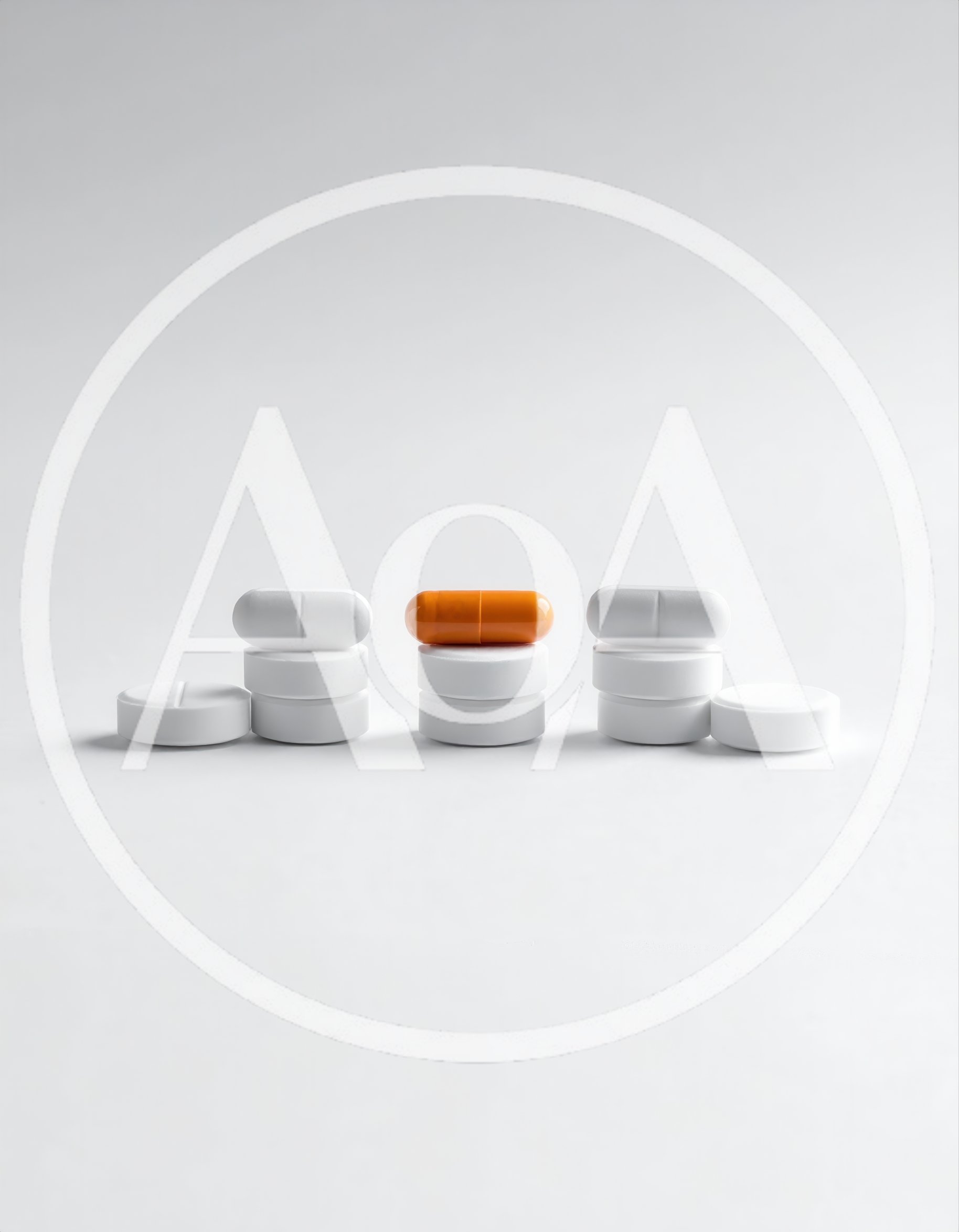 Pills Arranged in Stacks on White Background