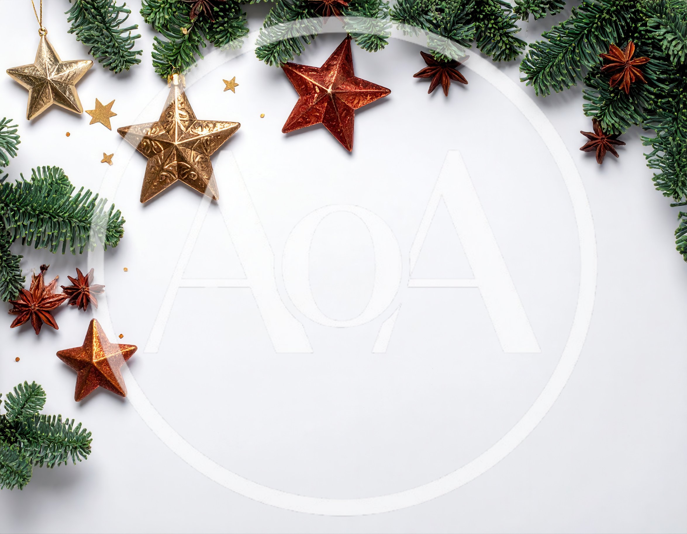 Christmas Holiday Flat Lay With Stars And Pine Branches