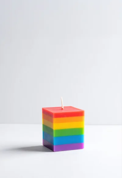 Square Rainbow Pride Candle on White Background