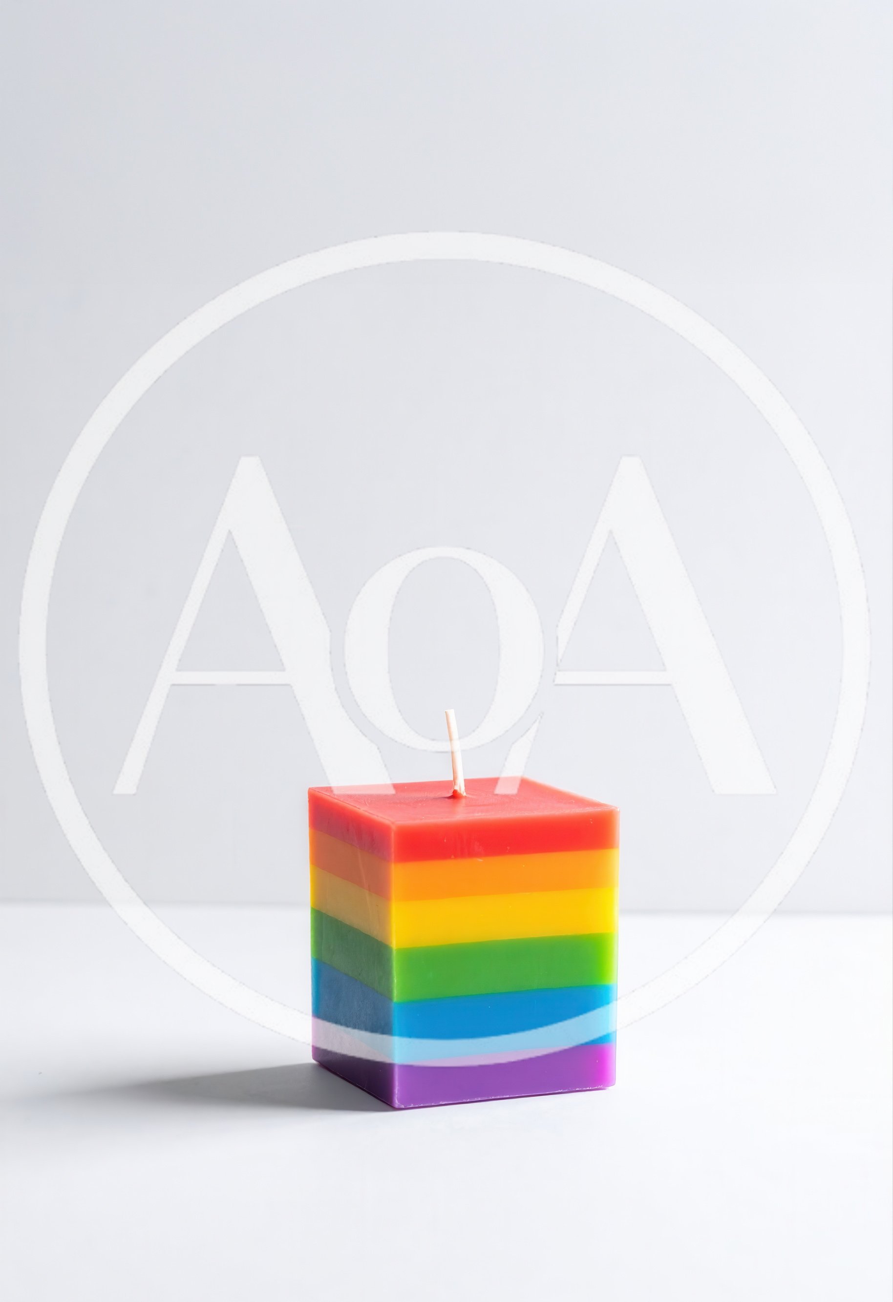Square Rainbow Pride Candle on White Background