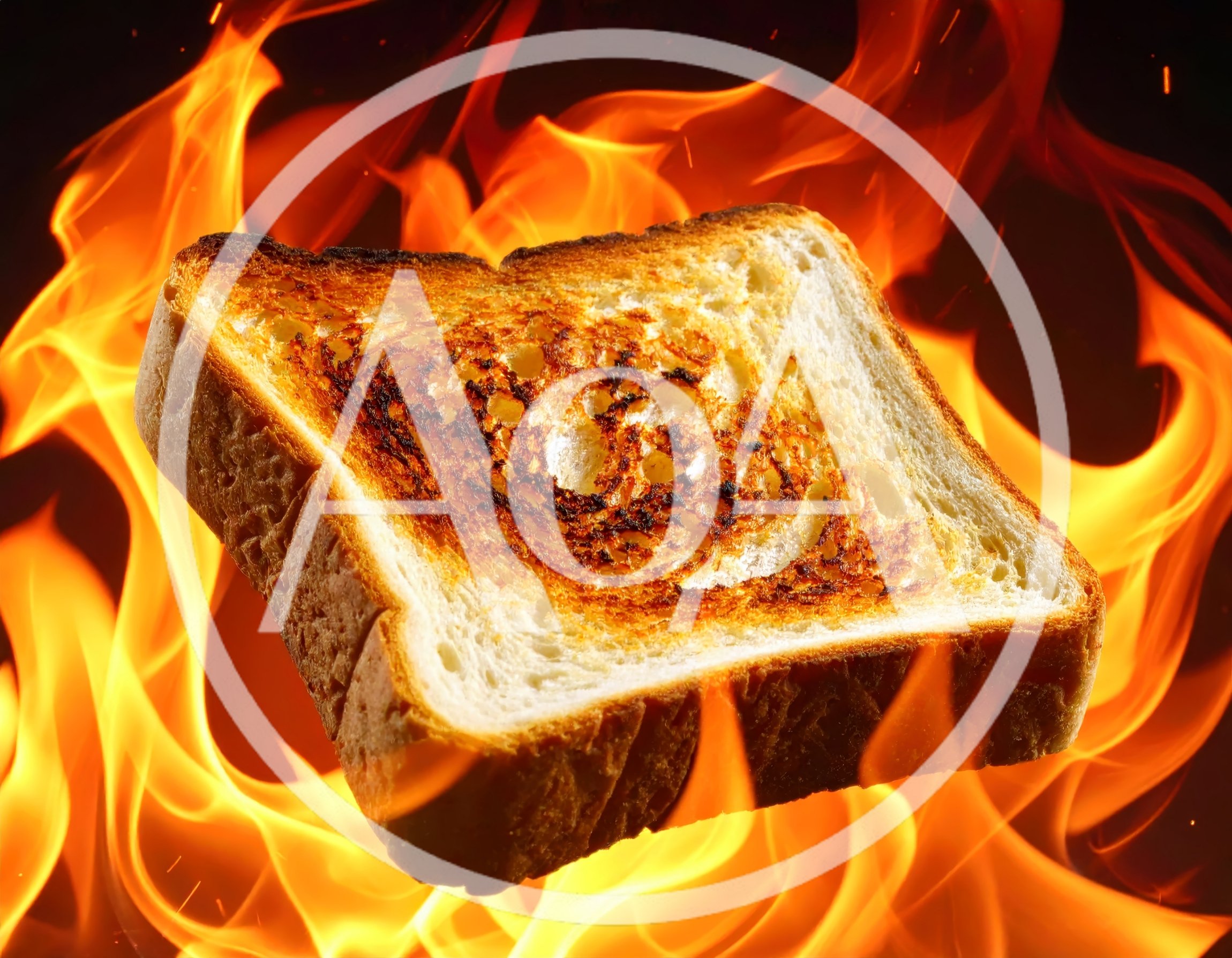 Single Slice Of Toasted Bread Surrounded By Intense Flames