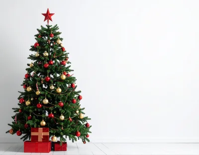 Decorated Christmas Tree With Red Gift Boxes