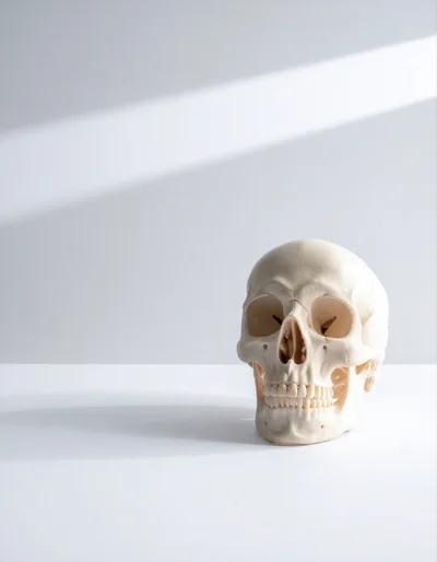 Anatomical Human Skull Model On White Surface
