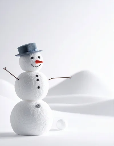 Small Styrofoam Snowman With Top Hat On White Background