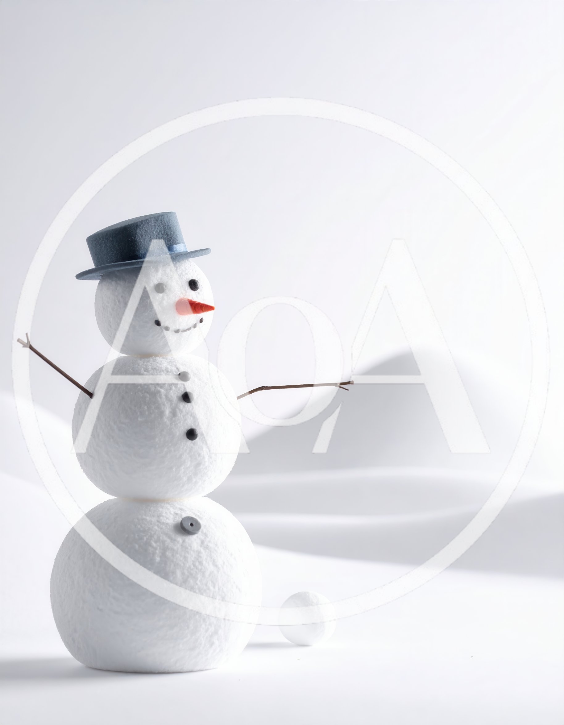 Small Styrofoam Snowman With Top Hat On White Background