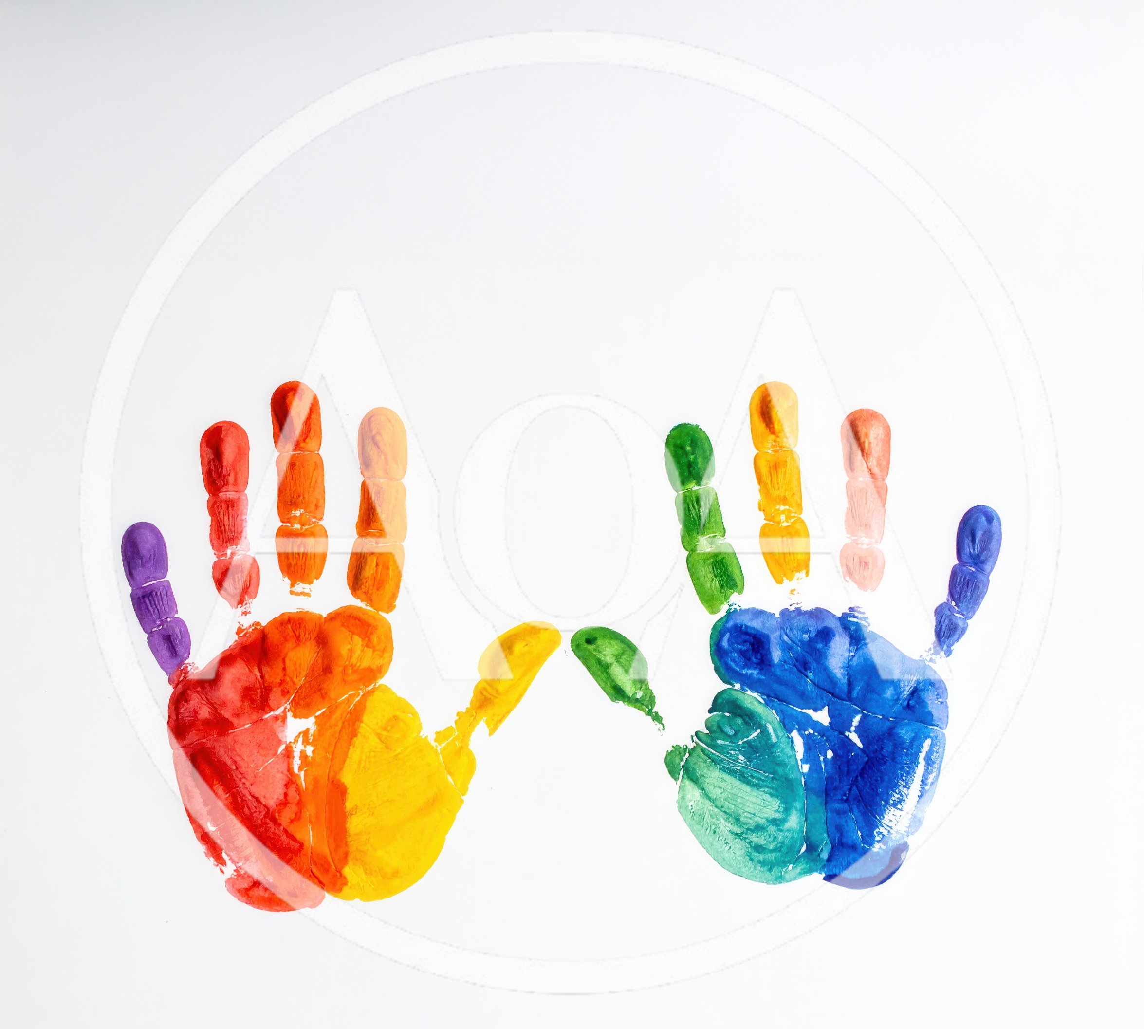Colorful Rainbow Handprints On White Background