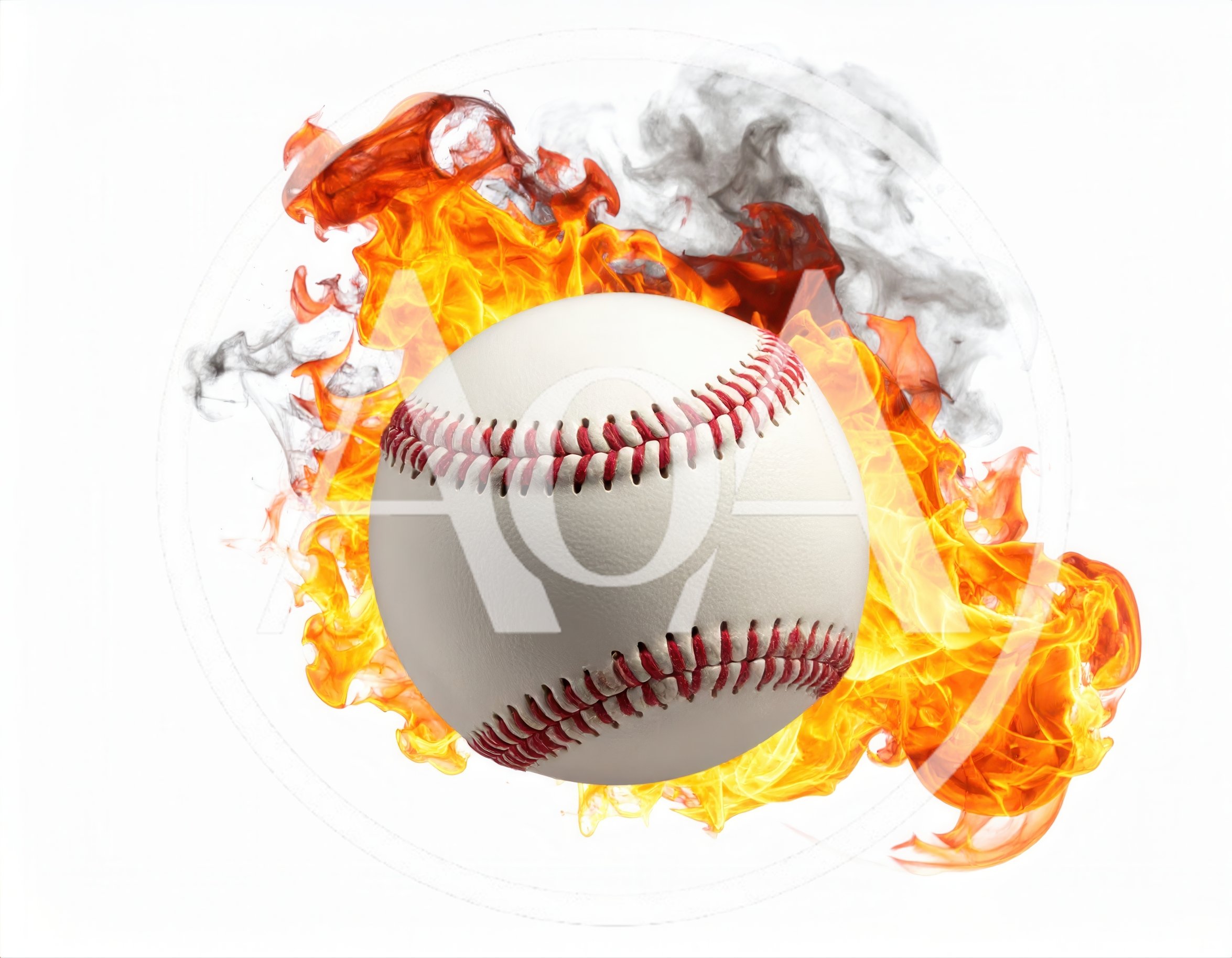Baseball Engulfed In Intense Flames And Smoke