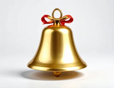 Shiny Golden Christmas Bell With Red Ribbon