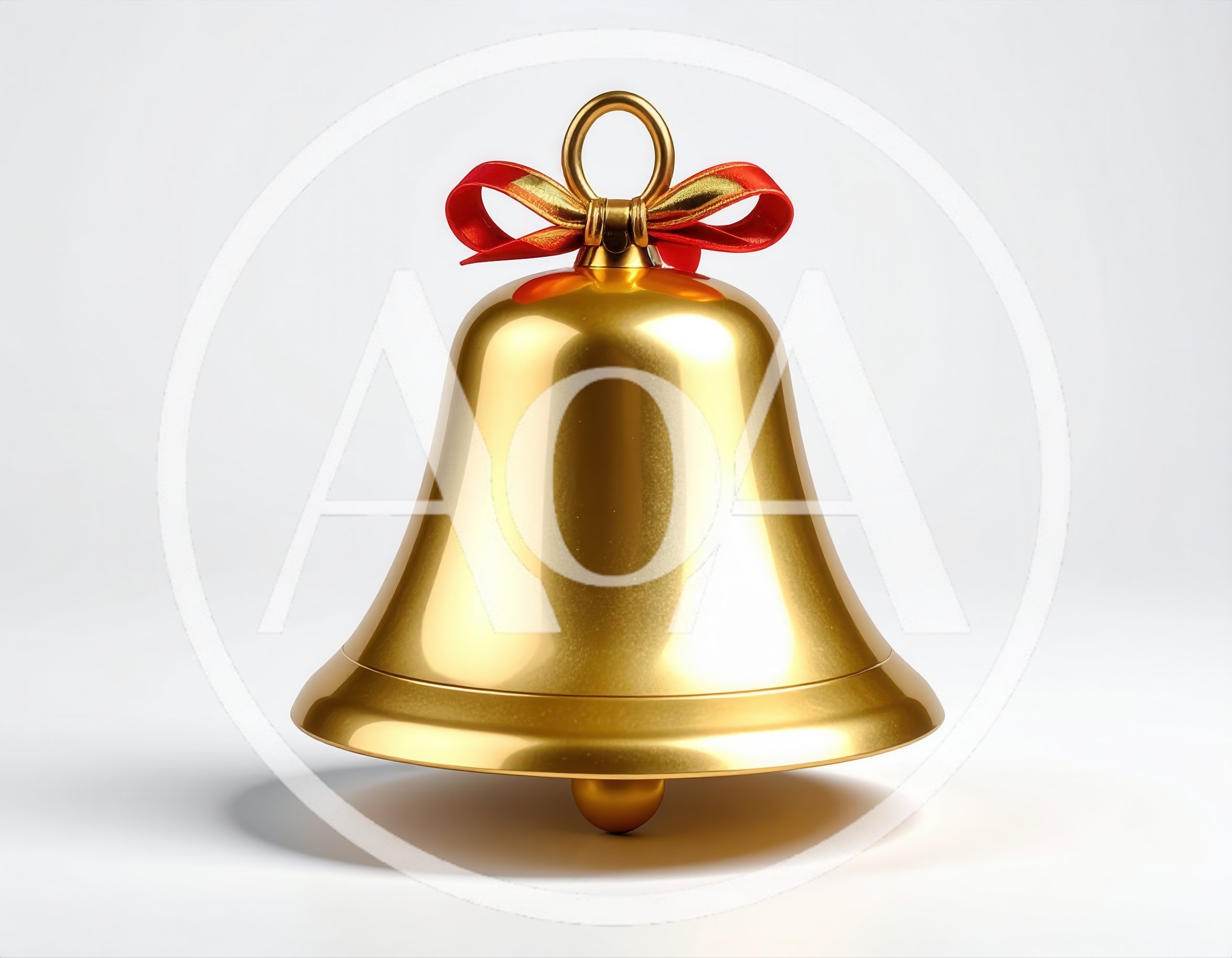 Shiny Golden Christmas Bell With Red Ribbon