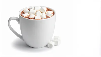 White Mug Filled With Hot Chocolate And Marshmallows