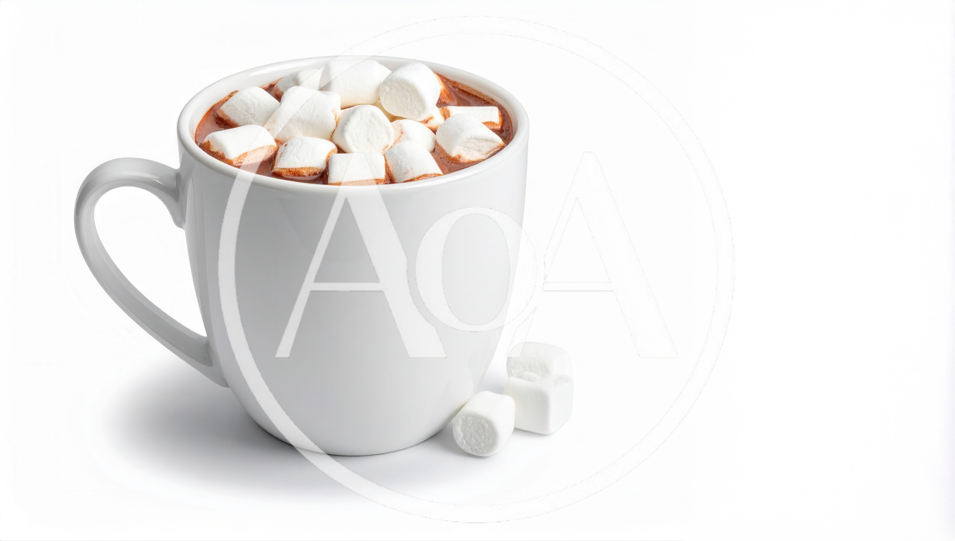White Mug Filled With Hot Chocolate And Marshmallows
