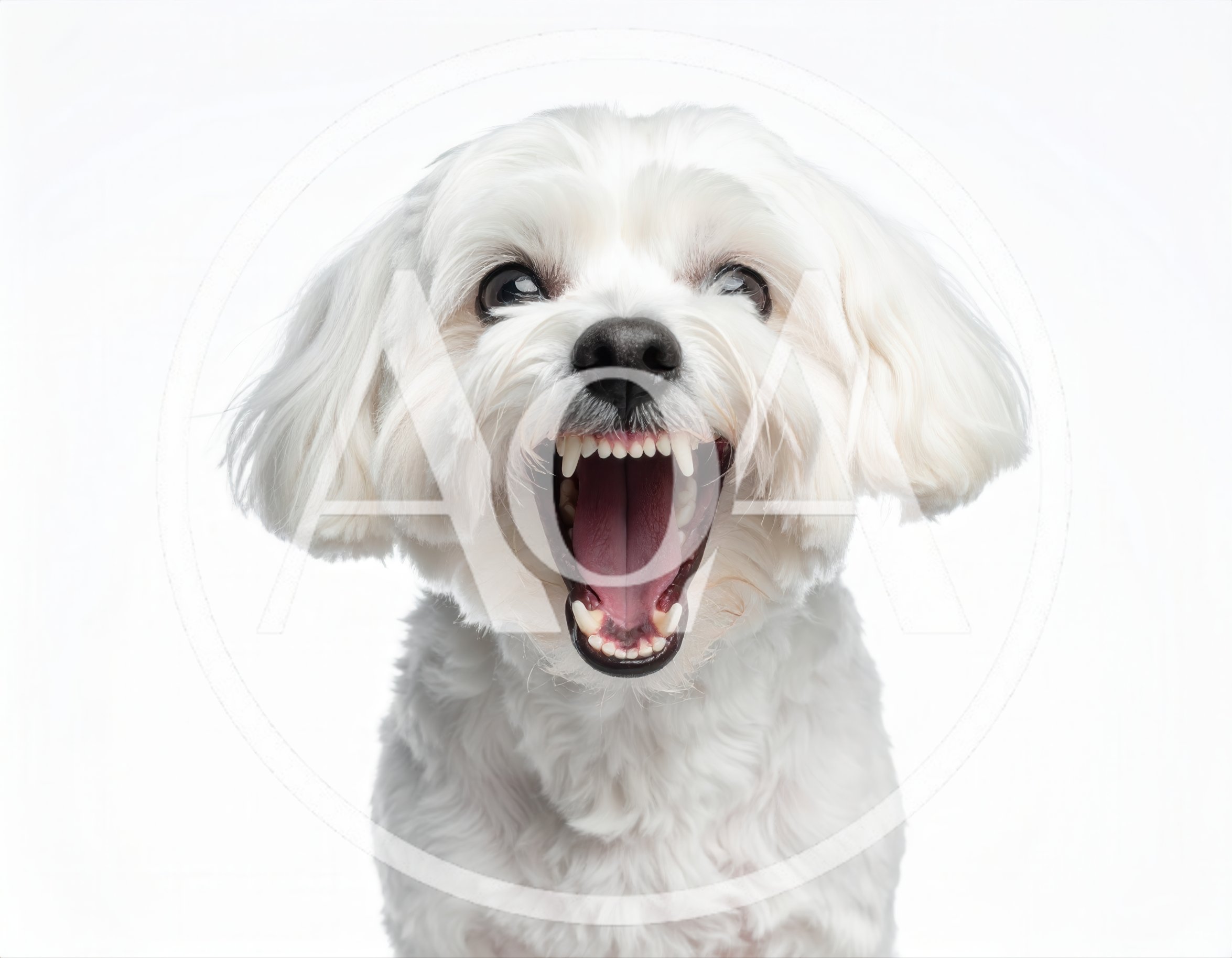 White Maltese Dog With Mouth Open Showing Teeth