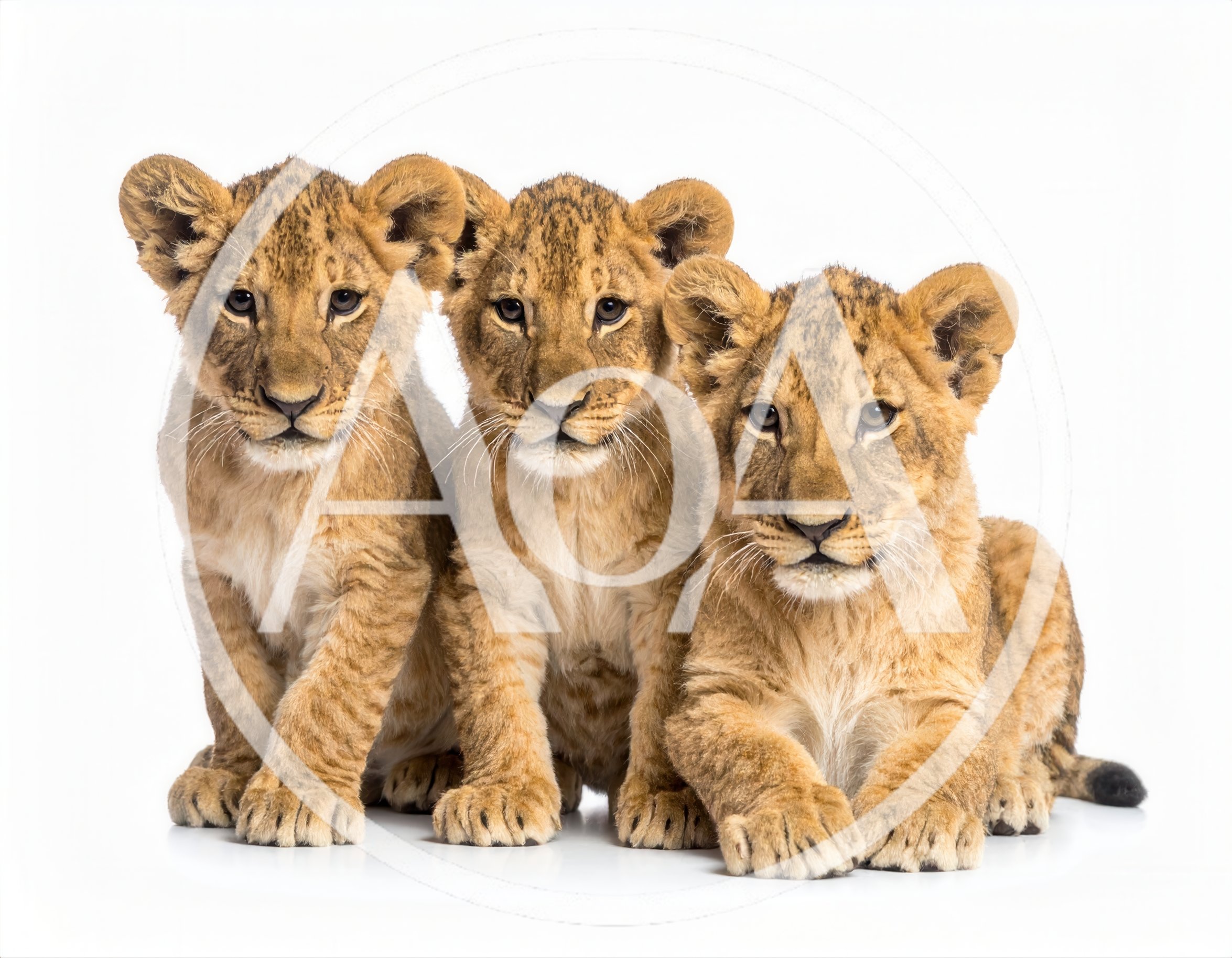 Three Adorable Lion Cubs Sitting Together