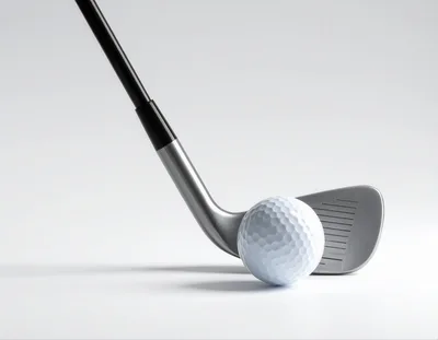 Golf Club Head Resting Against A White Golf Ball
