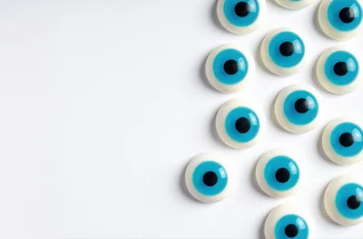 Gummy Eyeball Candies Arranged On White Background