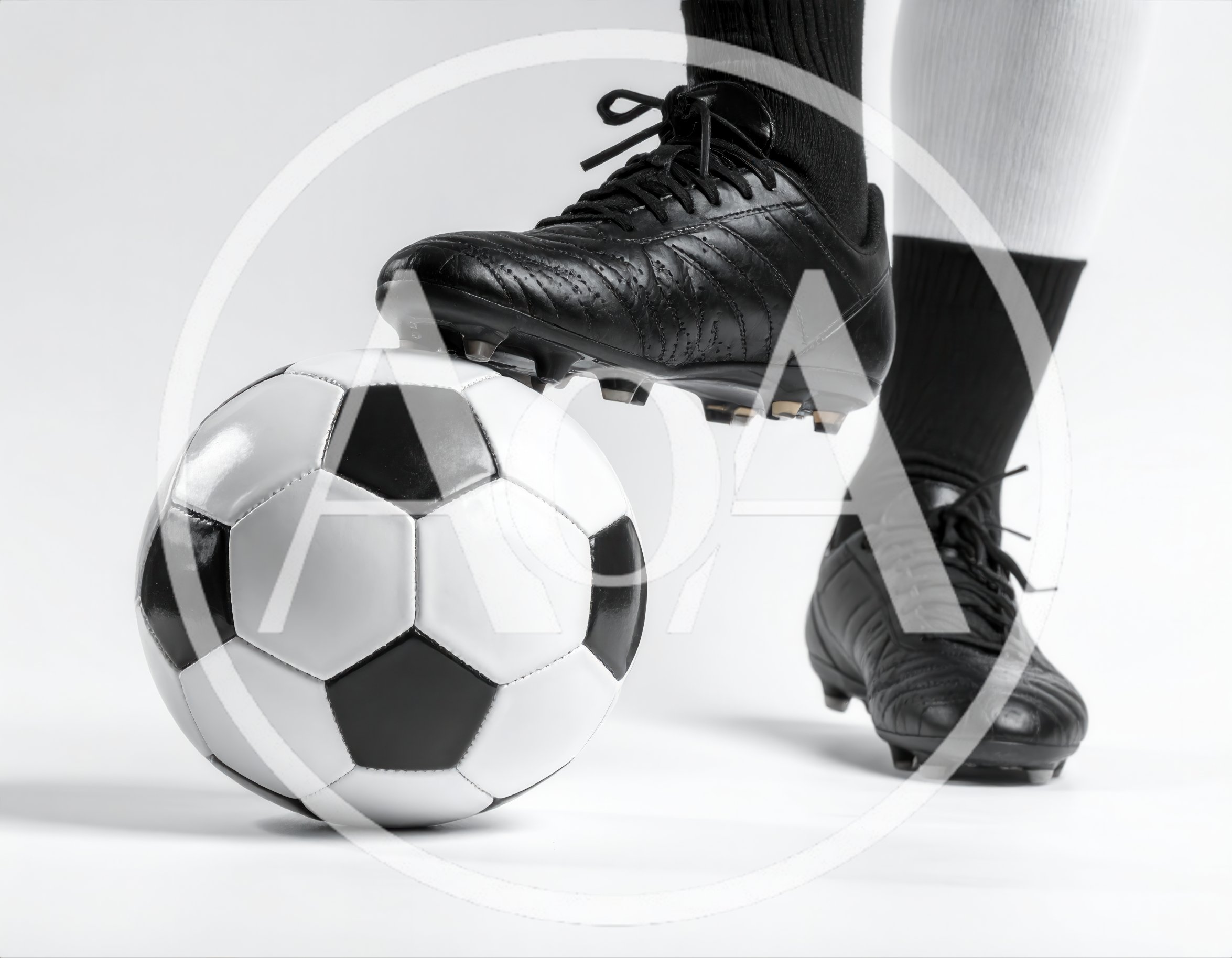 Soccer Player Standing With Foot On Ball