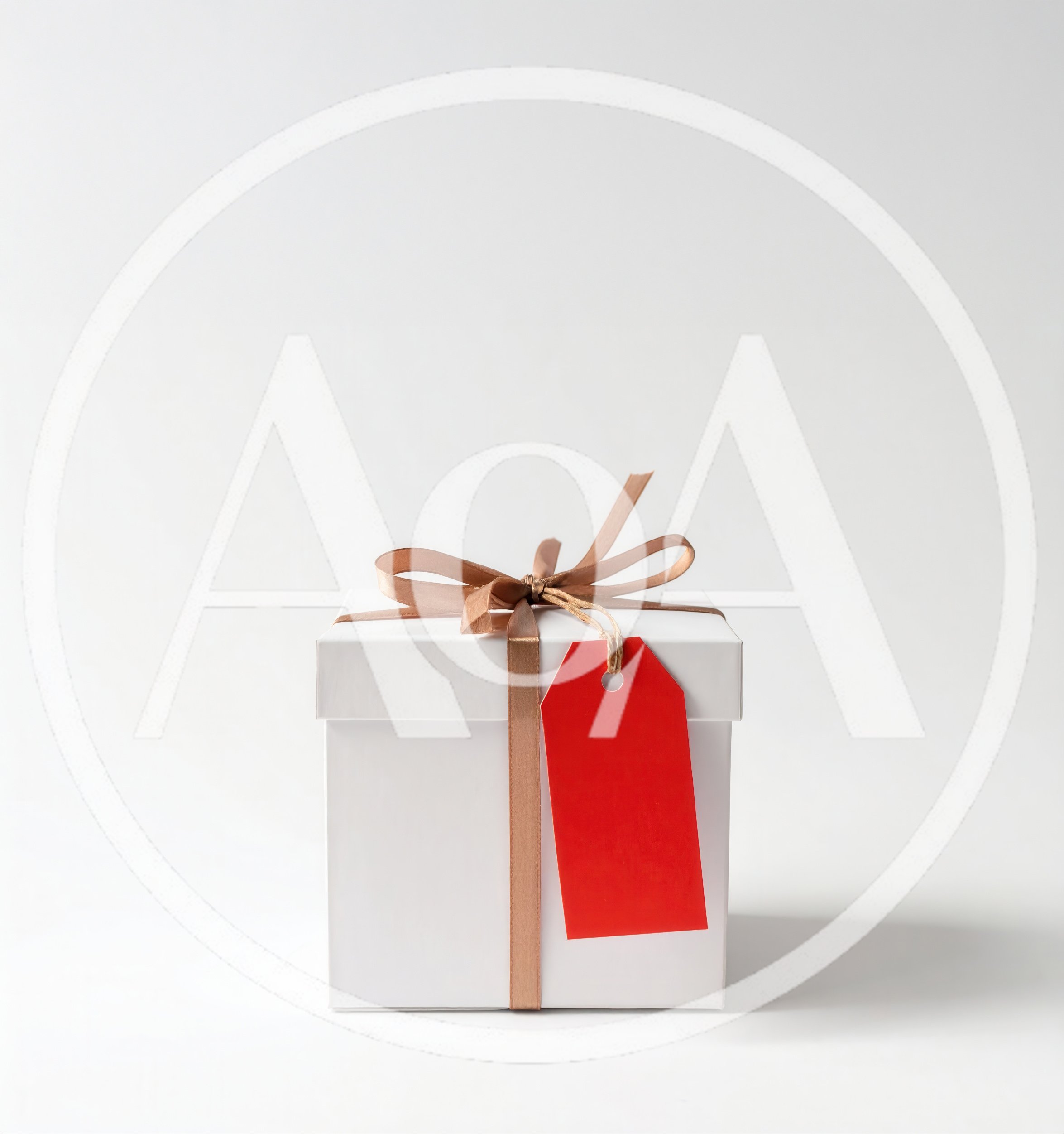 White Gift Box With Ribbon And Red Tag