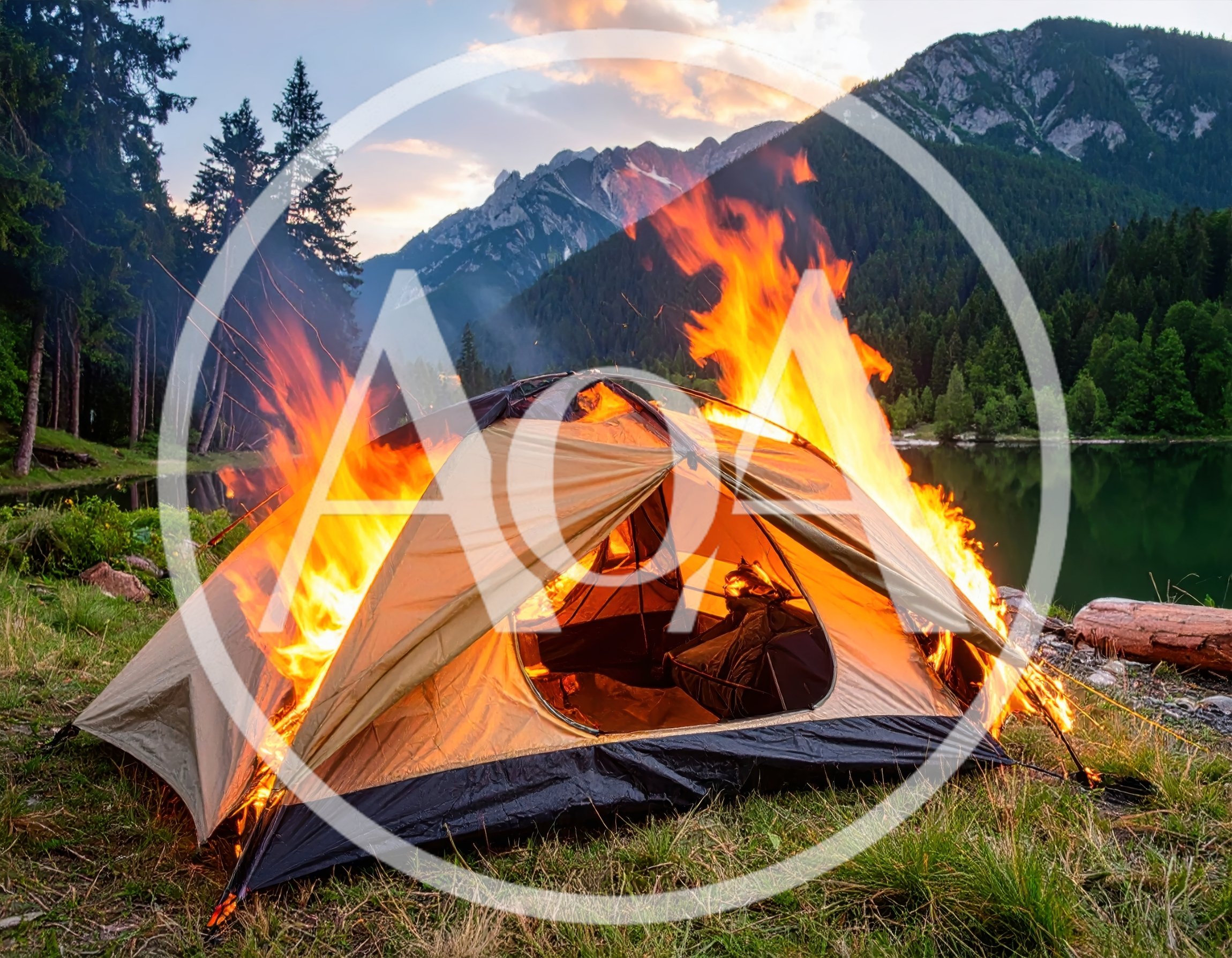 Camping Tent Engulfed In Large Forest Fire