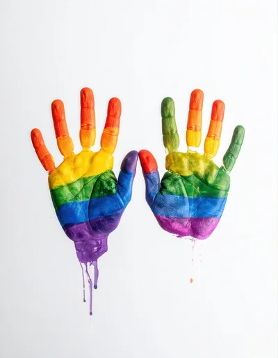 Two Hands Painted With Rainbow Pride Colors