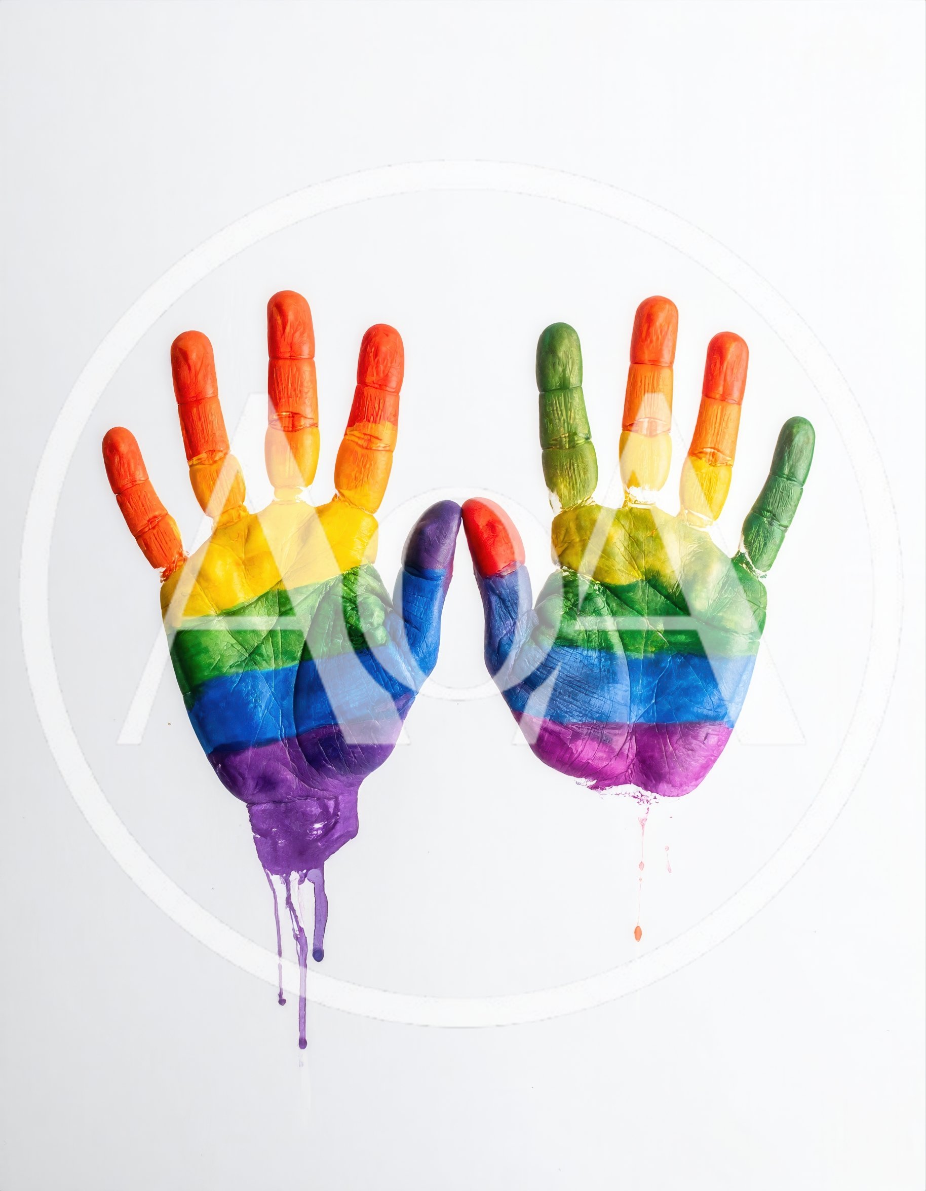 Two Hands Painted With Rainbow Pride Colors