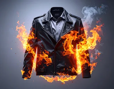Black Leather Jacket Engulfed In Intense Flames