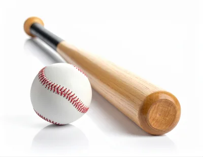 Baseball Bat and Ball on White Background