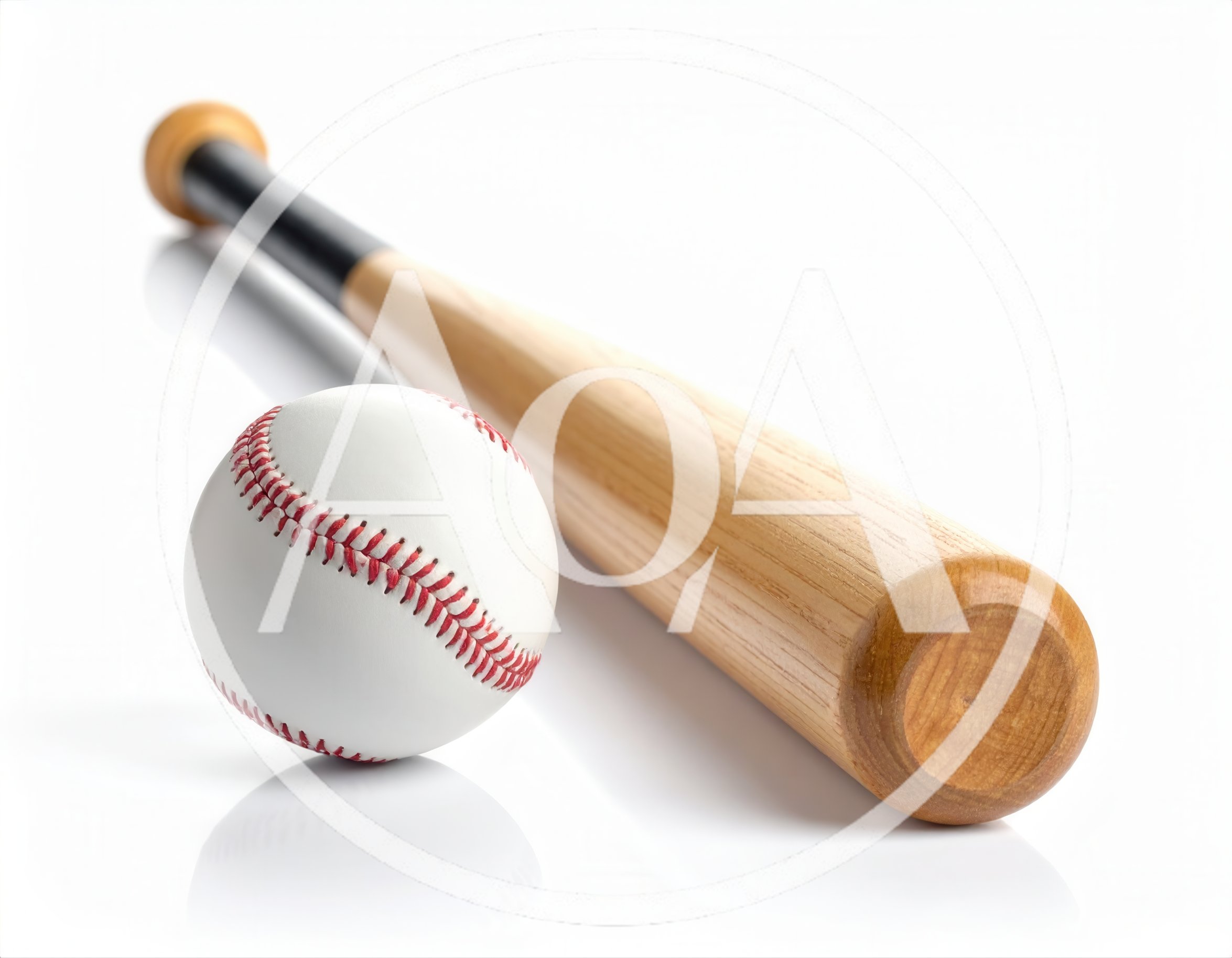 Baseball Bat and Ball on White Background