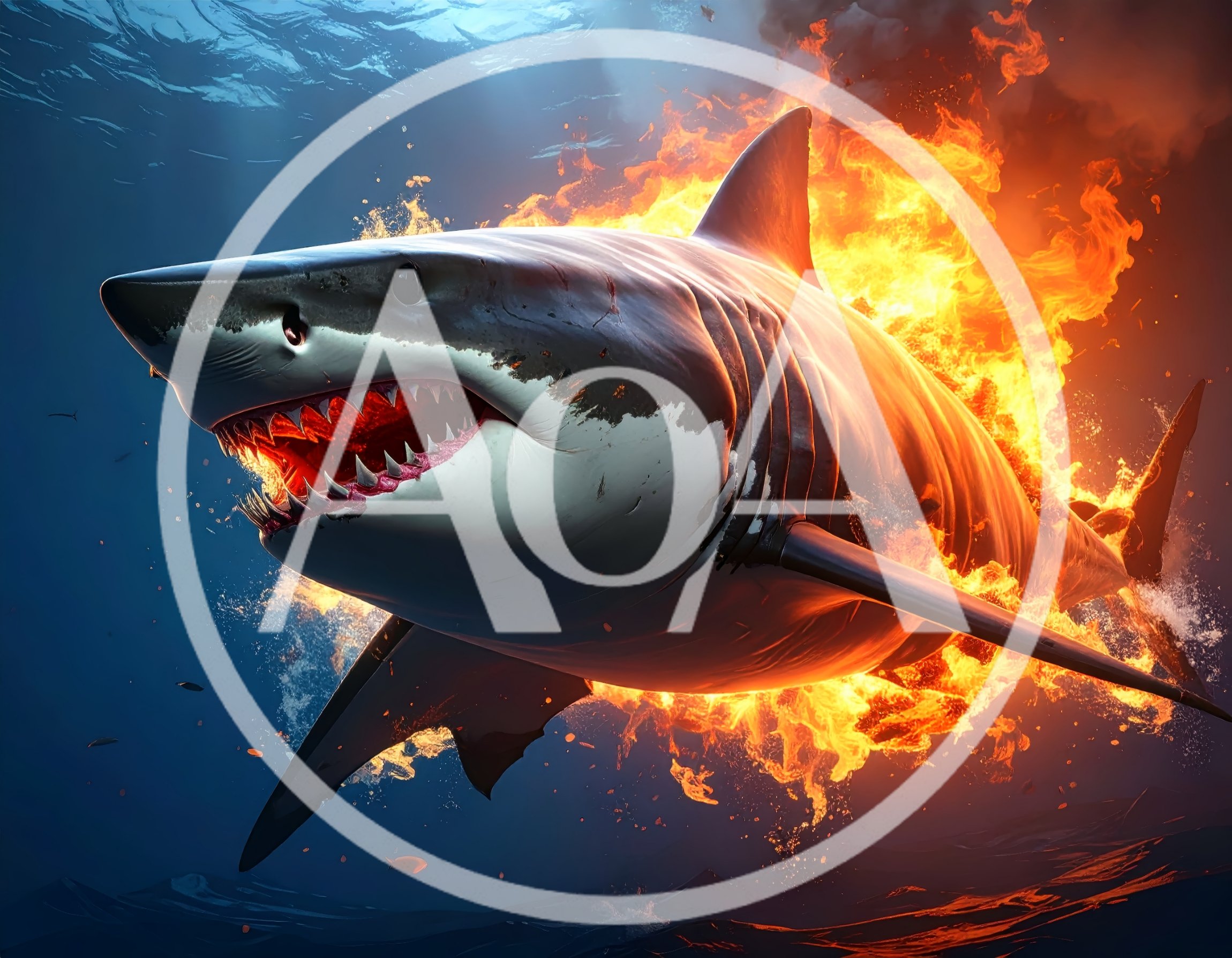 Great White Shark Engulfed In Underwater Fire