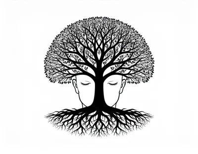 Surreal Illustration Of A Human Face Merged With Tree