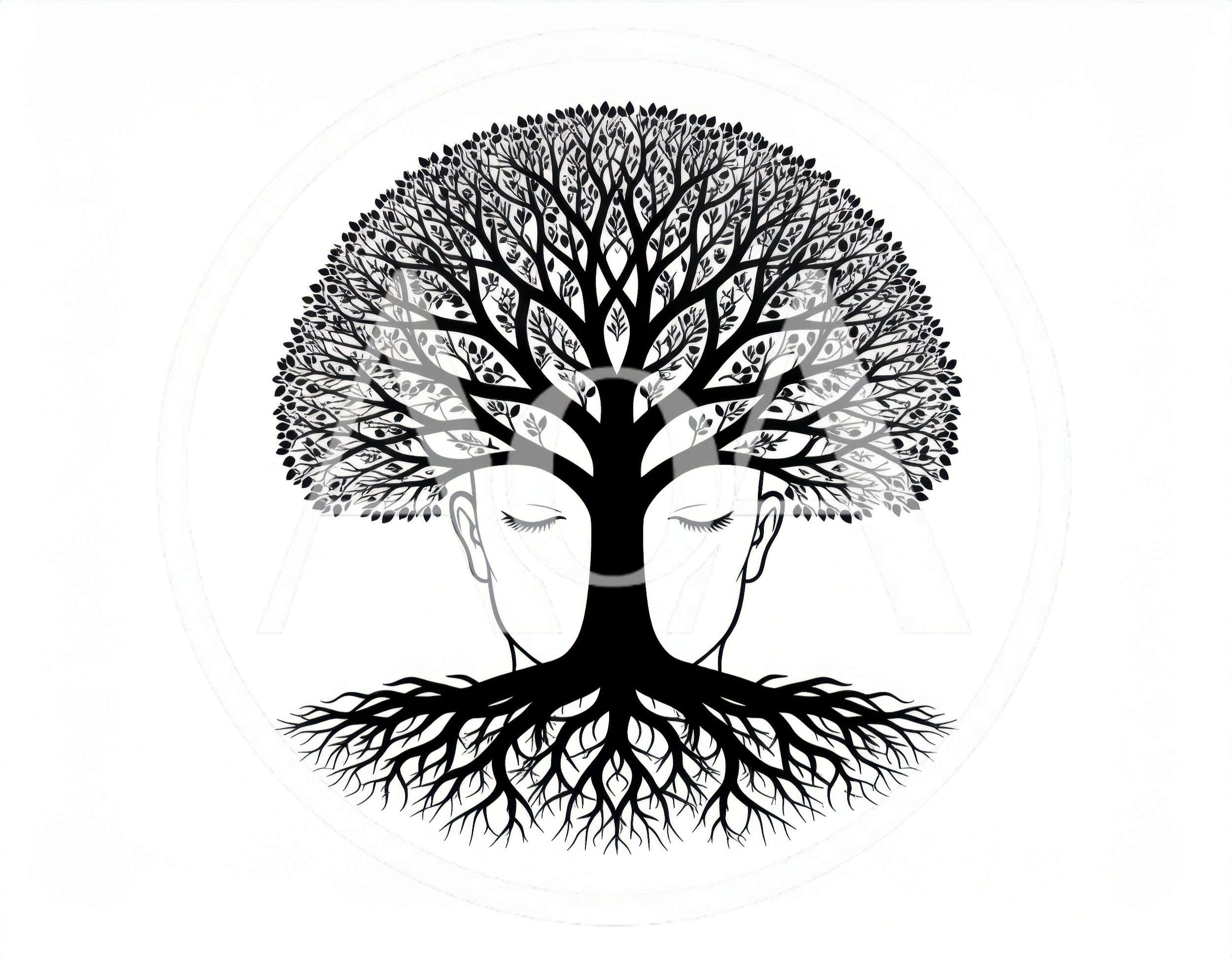 Surreal Illustration Of A Human Face Merged With Tree