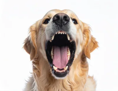 Golden Retriever Dog Yawning With Mouth Wide Open