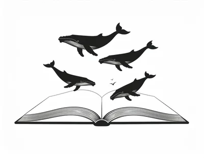 Whales Emerging From An Open Book Illustration