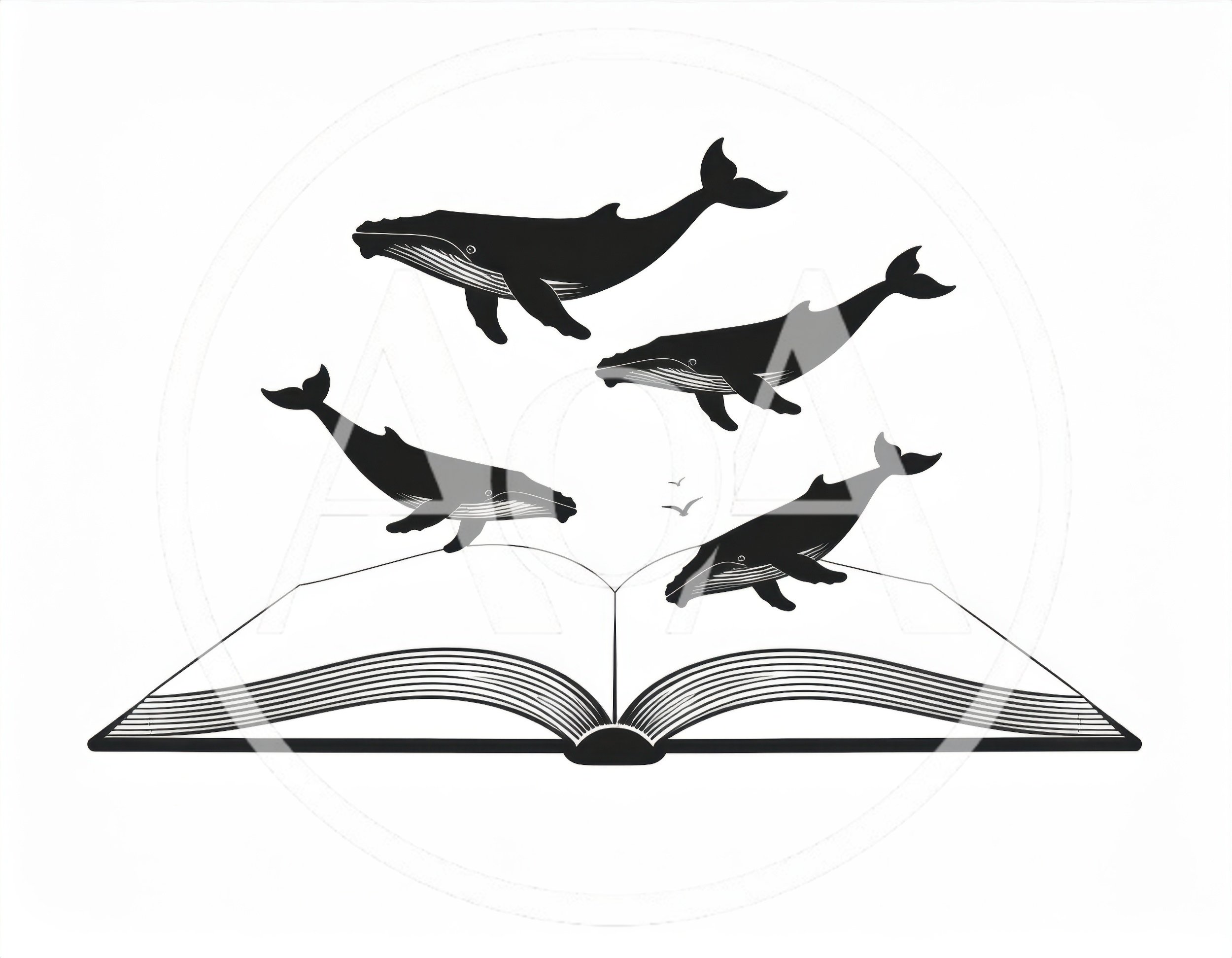 Whales Emerging From An Open Book Illustration