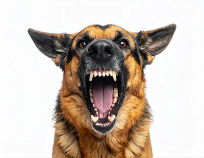 Aggressive German Shepherd Dog Growling With Mouth Open
