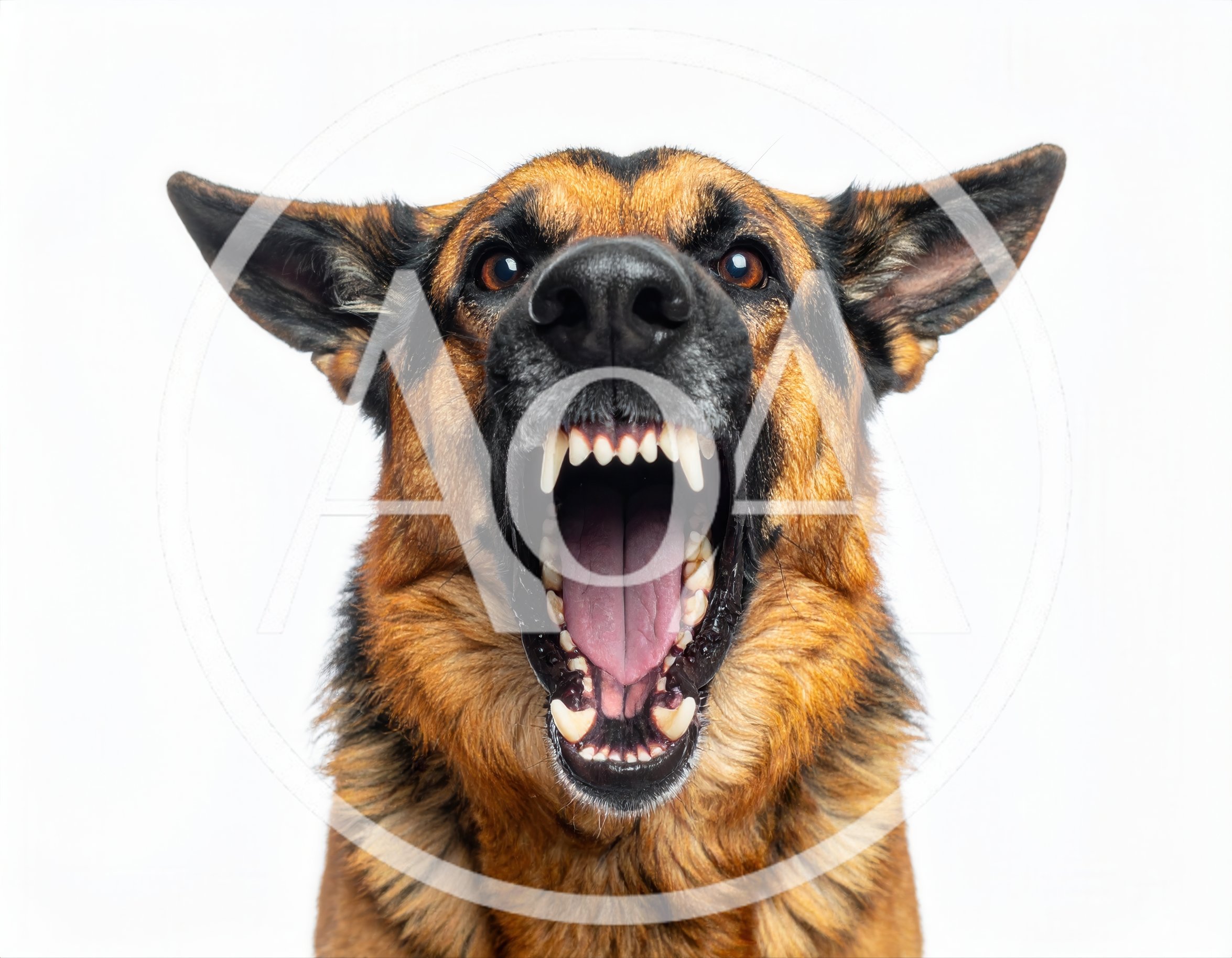 Aggressive German Shepherd Dog Growling With Mouth Open