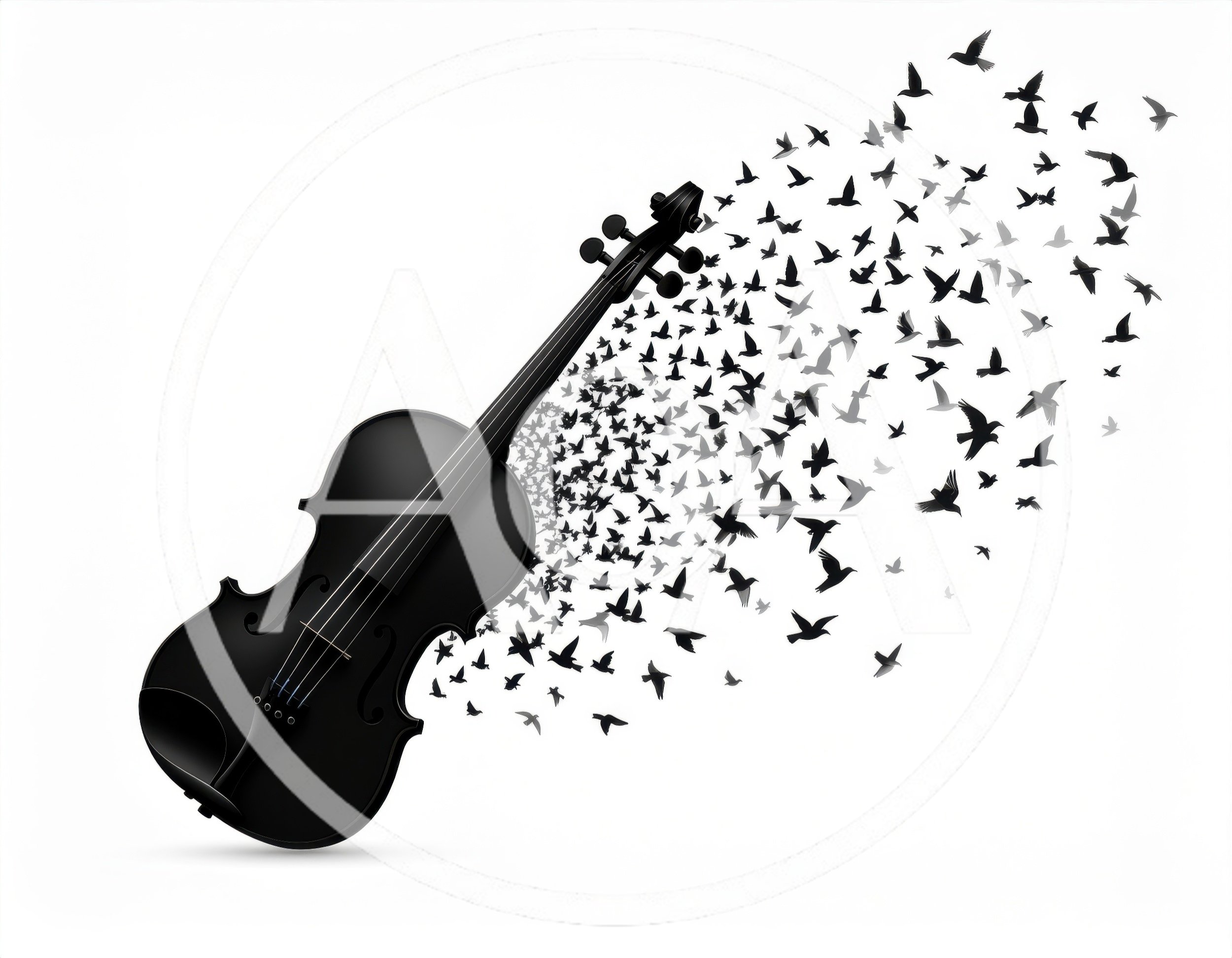 Black Violin Transforming Into A Flock Of Birds