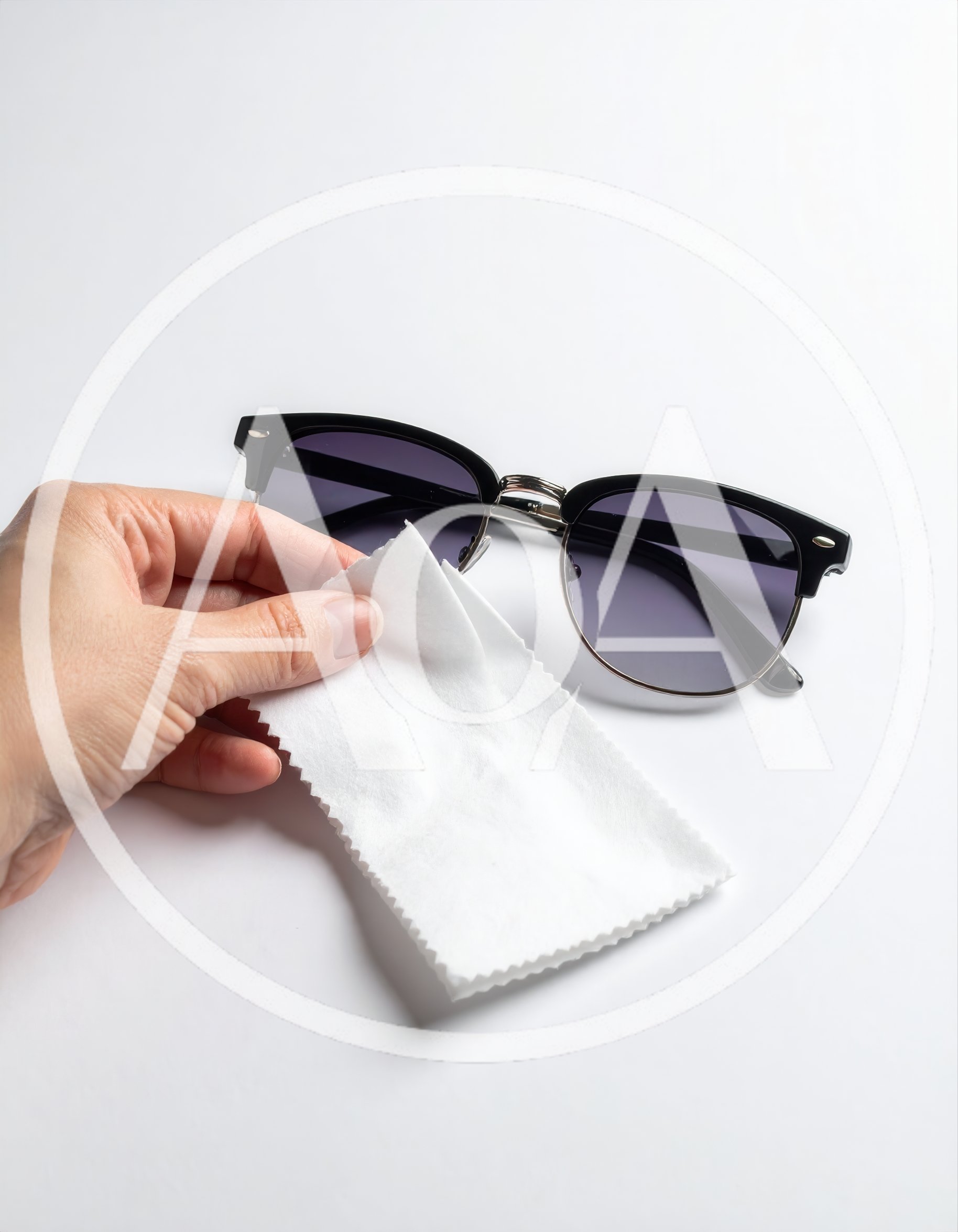 Hand Cleaning Sunglasses With A Microfiber Cloth