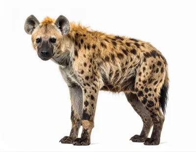 Spotted Hyena Standing Against White Background