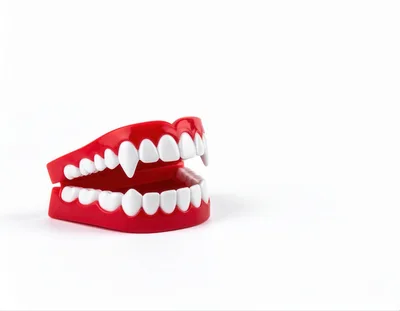 Plastic Vampire Teeth Toy on White Background