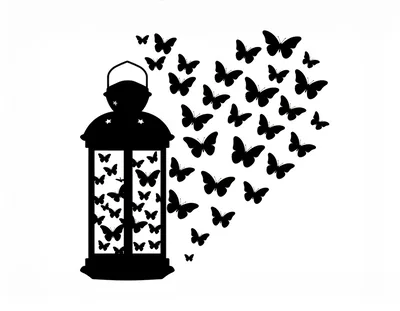 Black Silhouette Lantern With Swarm Of Butterflies