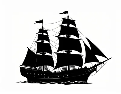 Black Silhouette Of A Tall Sailing Ship